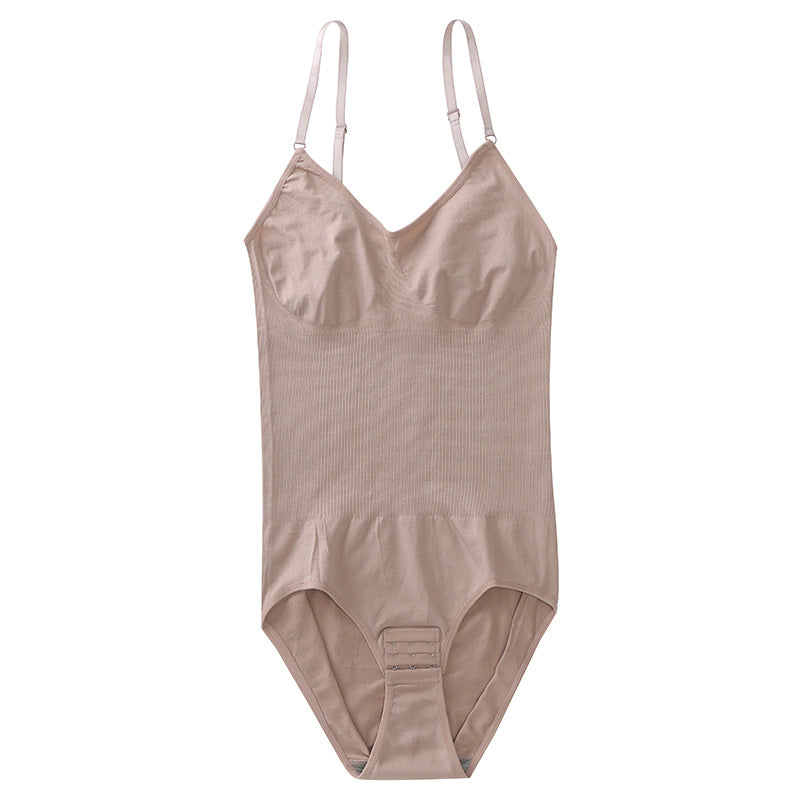 Beige bodysuit with thin straps on a white background. shapewear