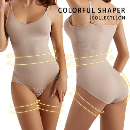 Beige shapewear with yellow lines highlighting contours, labeled 'Colorful Shaper Collection'.